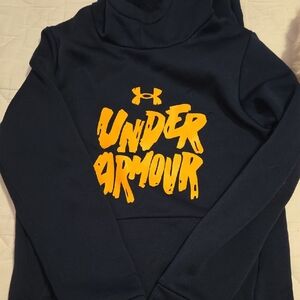 Under Armour Boys Navy Hoodie with Bold Yellow Logo